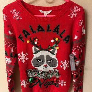 No Boundaries Red Holiday Cat Ugly Sweater NWT